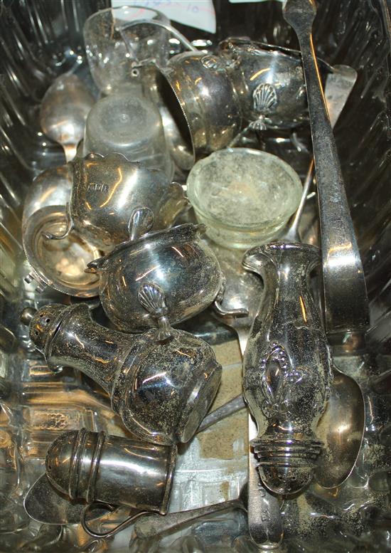 Various silver cruets and a small spoons